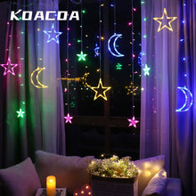 Load image into Gallery viewer, Moon Star Lamp LED Lamp String Ins Christmas Lights Decoration Holiday Lights Curtain Lamp Wedding Neon Lantern 220v fairy light