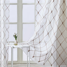 Load image into Gallery viewer, Topfinel Geometric Embroidered Short Sheer Curtains Tulle Window Curtains for Kitchen Living Room Bedroom Voile for Cafe