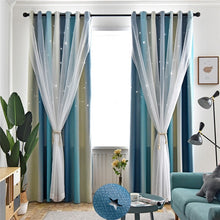Load image into Gallery viewer, Double Layer Blackout Curtains Star Cutout for Living Room Jinya Home Decor White Sheer Window Curtain Panels for Babys Bedroom