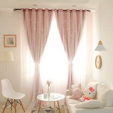 Load image into Gallery viewer, Korean Double Pink Princess Curtain for  Living Room Hollow Stars Lace Curtain for  Bedroom Shade Curtain Tulle Cloth
