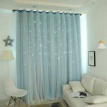 Load image into Gallery viewer, Korean Double Pink Princess Curtain for  Living Room Hollow Stars Lace Curtain for  Bedroom Shade Curtain Tulle Cloth