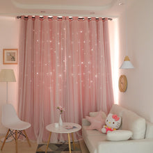 Load image into Gallery viewer, Korean Double Pink Princess Curtain for  Living Room Hollow Stars Lace Curtain for  Bedroom Shade Curtain Tulle Cloth