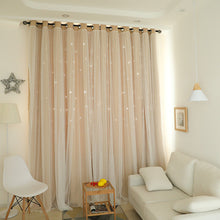 Load image into Gallery viewer, Korean Double Pink Princess Curtain for  Living Room Hollow Stars Lace Curtain for  Bedroom Shade Curtain Tulle Cloth