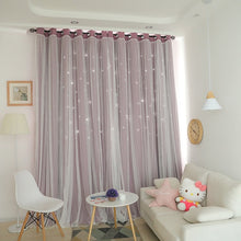 Load image into Gallery viewer, Korean Double Pink Princess Curtain for  Living Room Hollow Stars Lace Curtain for  Bedroom Shade Curtain Tulle Cloth