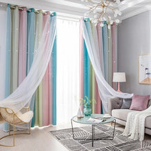 Load image into Gallery viewer, Star Modern lace princess window color stripe hollow sky double blackout curtains light luxury curtains for living room bedroom