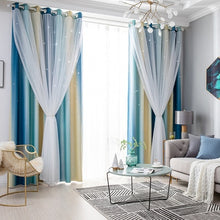 Load image into Gallery viewer, Star Modern lace princess window color stripe hollow sky double blackout curtains light luxury curtains for living room bedroom